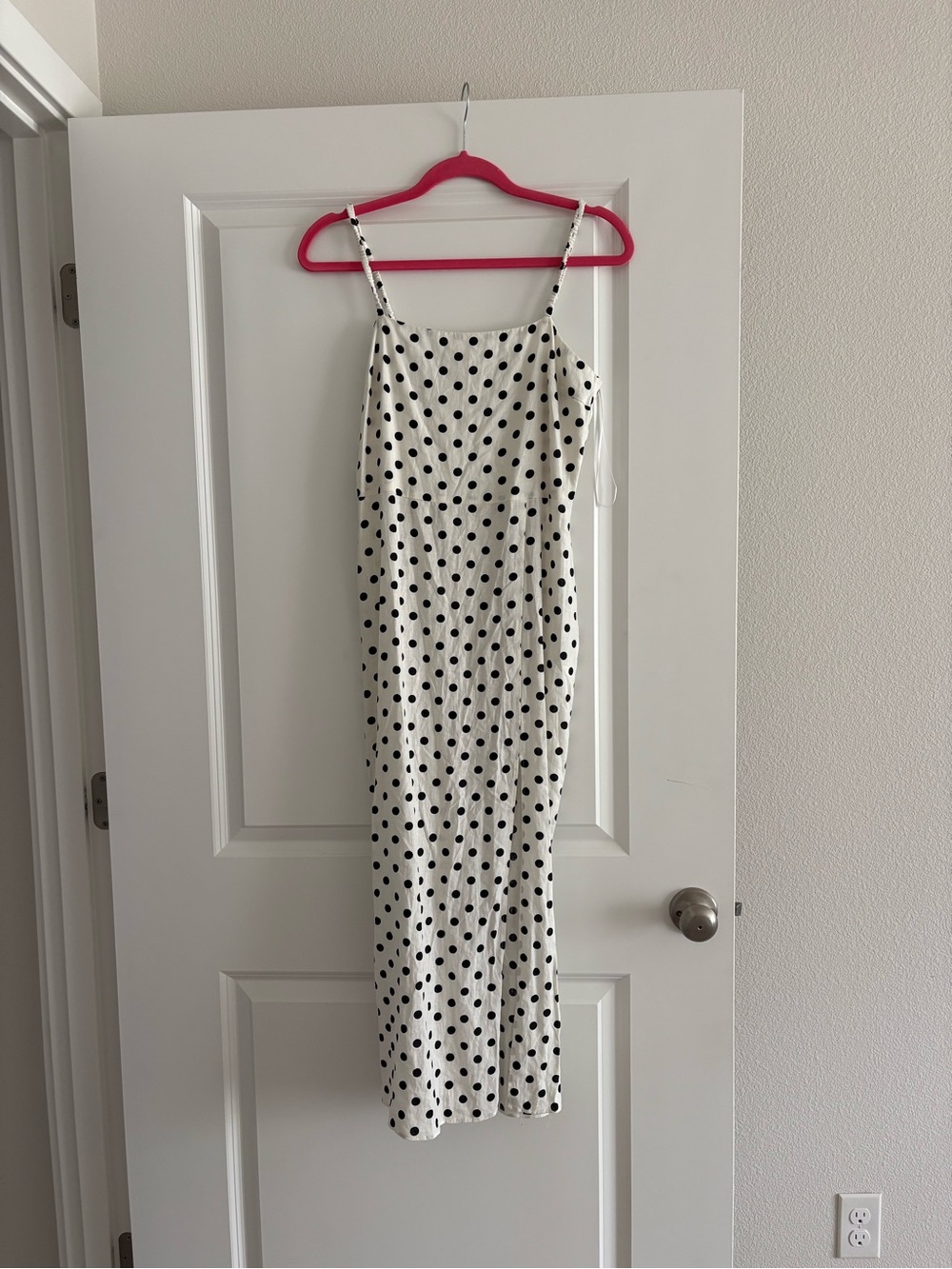 Zara Polka Dot Slip Midi Dress - White with Black Dots
